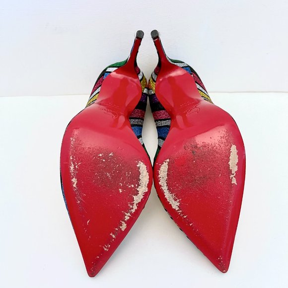 Christian Louboutin Pigalle Follies 100 Striped Glitter Pumps Rainbow Multicolor - Picture 9 of 14